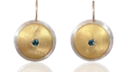 ER–24-204: 18k gold on silver, 14k gold ear wire,Tourmaline,sterling silver. 1.5" x 1".SOLD